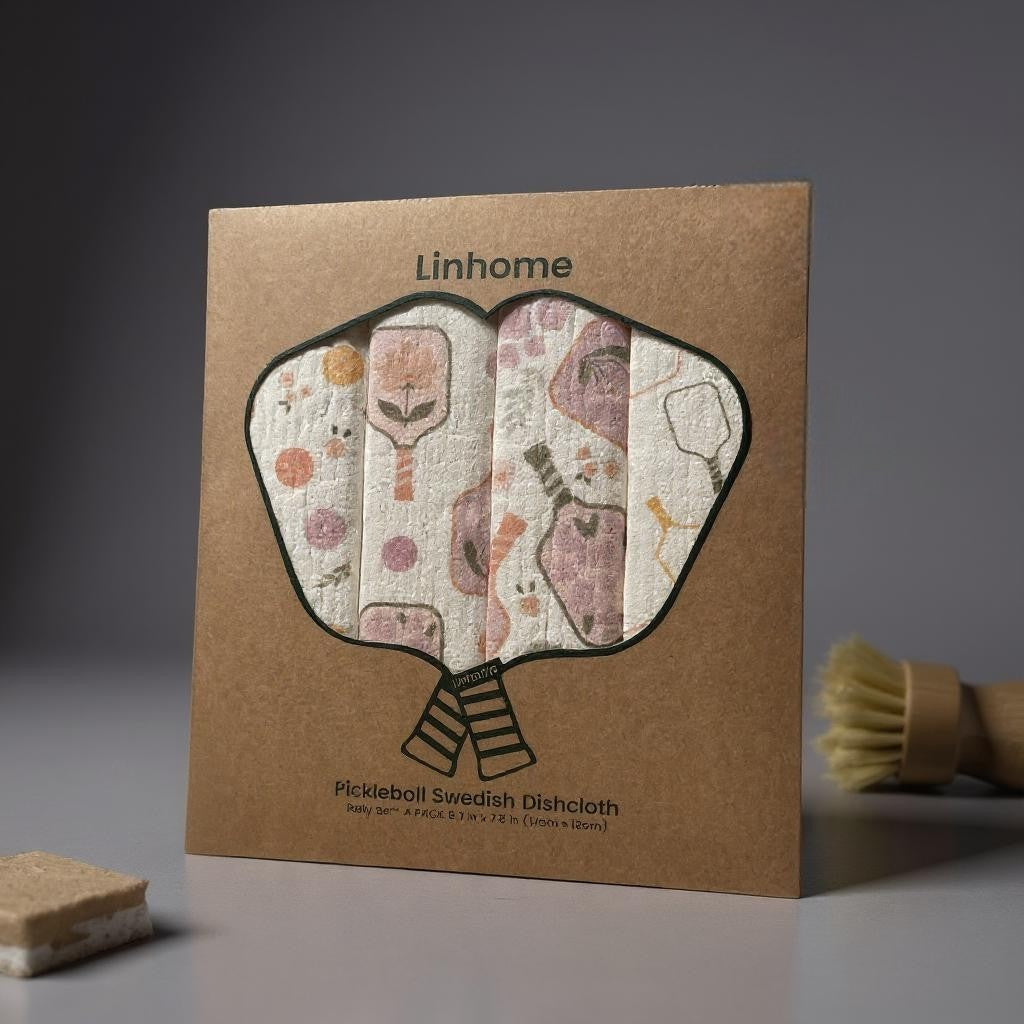 Linhome Pickleball Swedish Dishcloth- Floral Paddle & Paddle Club- 4 Pack