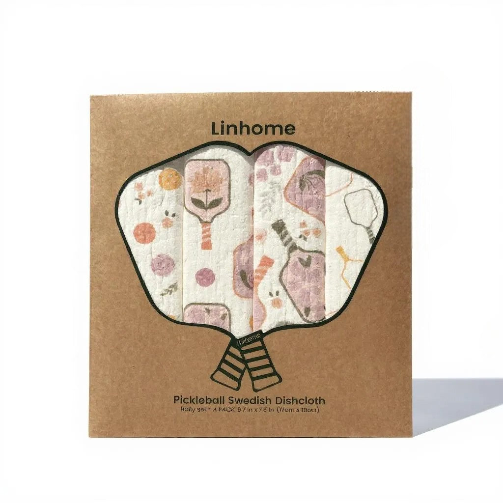 Linhome Pickleball Swedish Dishcloth- Floral Paddle & Paddle Club- 4 Pack