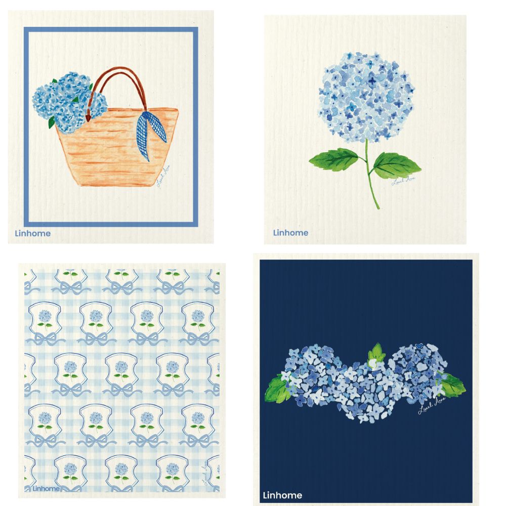 Blue Hydrangea – Linhome x Liesel Anne Swedish Dishcloths (4 Pack)