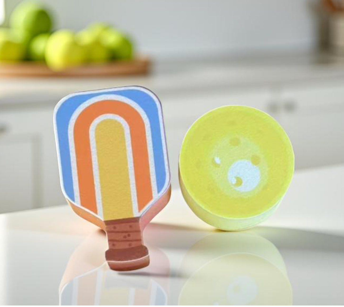 Pickleball Paddle & Ball Kitchen Sponge Set - 2 Pack -Blue Paddle & Yellow Ball