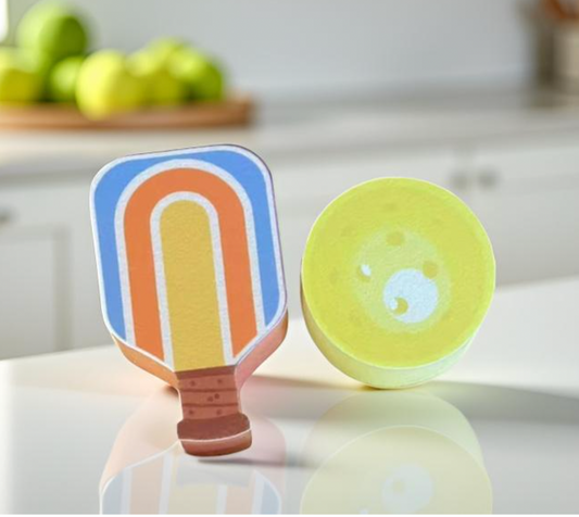 Pickleball Paddle & Ball Kitchen Sponge Set - 2 Pack -Blue Paddle & Yellow Ball