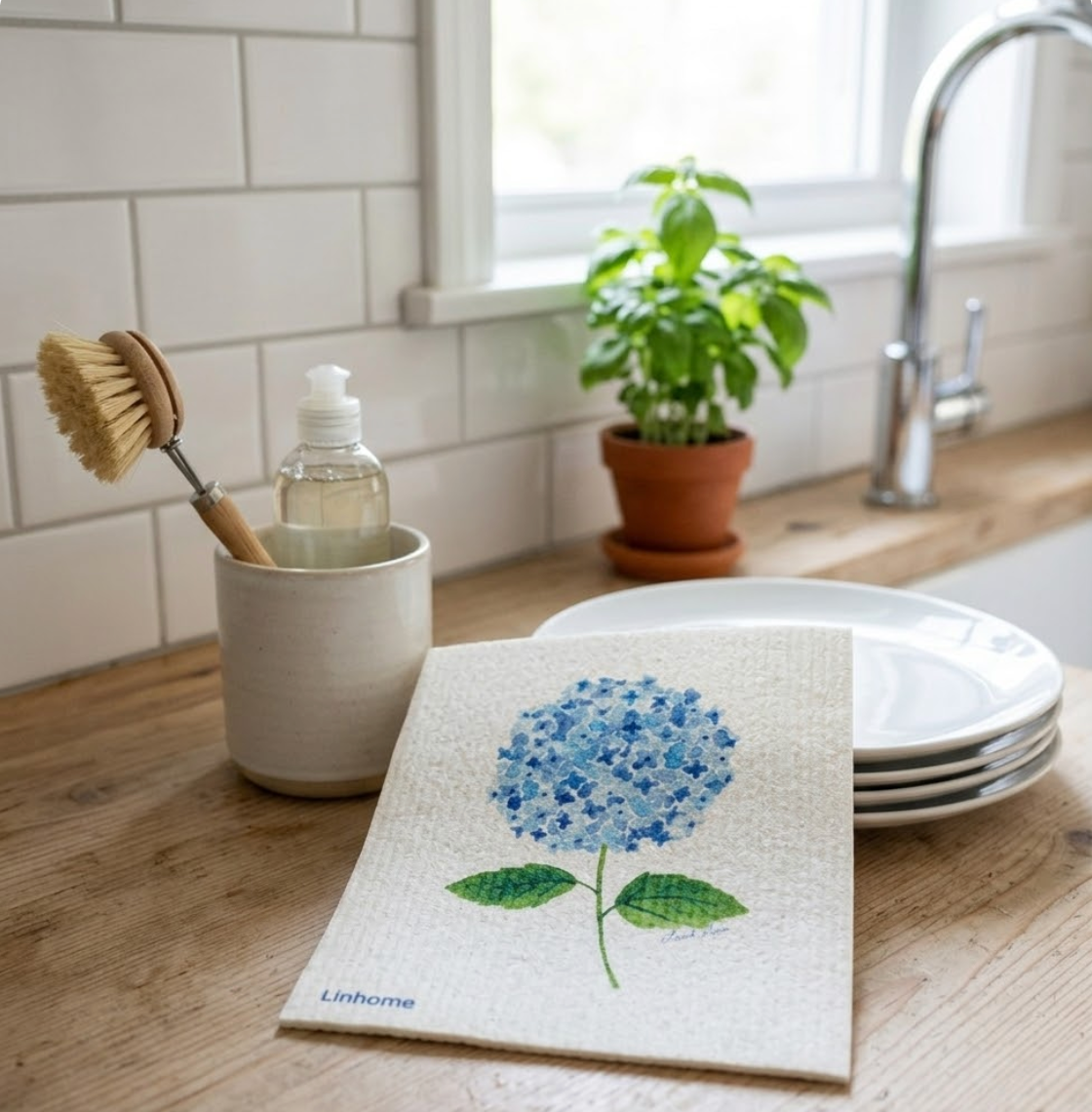 Blue Hydrangea Harmony – Linhome x Liesel Anne Swedish Dishcloths - 1 Pack