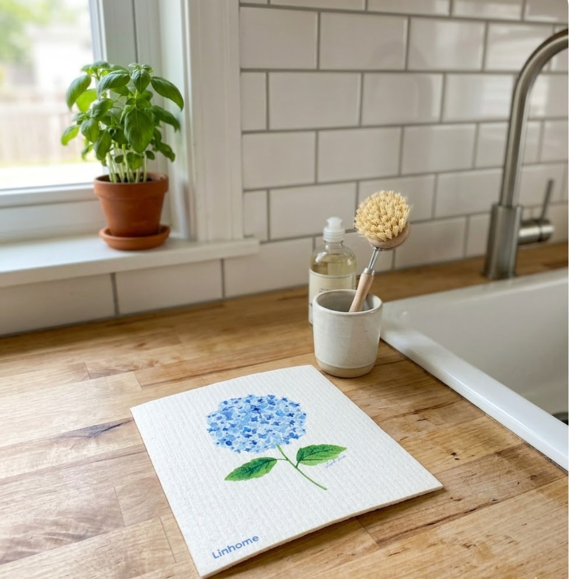 Blue Hydrangea Harmony – Linhome x Liesel Anne Swedish Dishcloths - 1 Pack