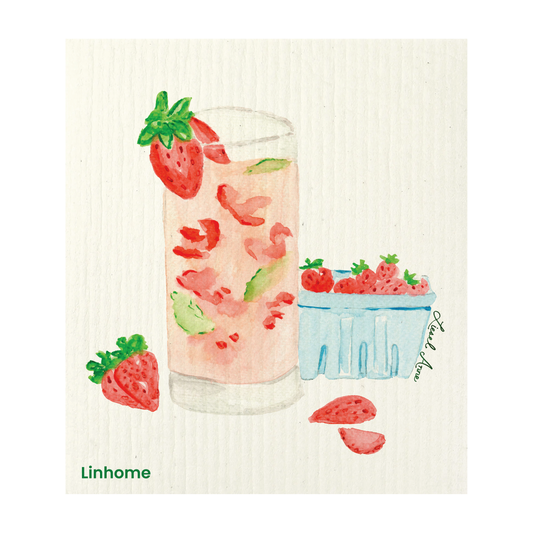 Cocktail Collection Strawberry Basil Fizz - Linhome x Liesel Anne Swedish Dishcloths - 1 Pack