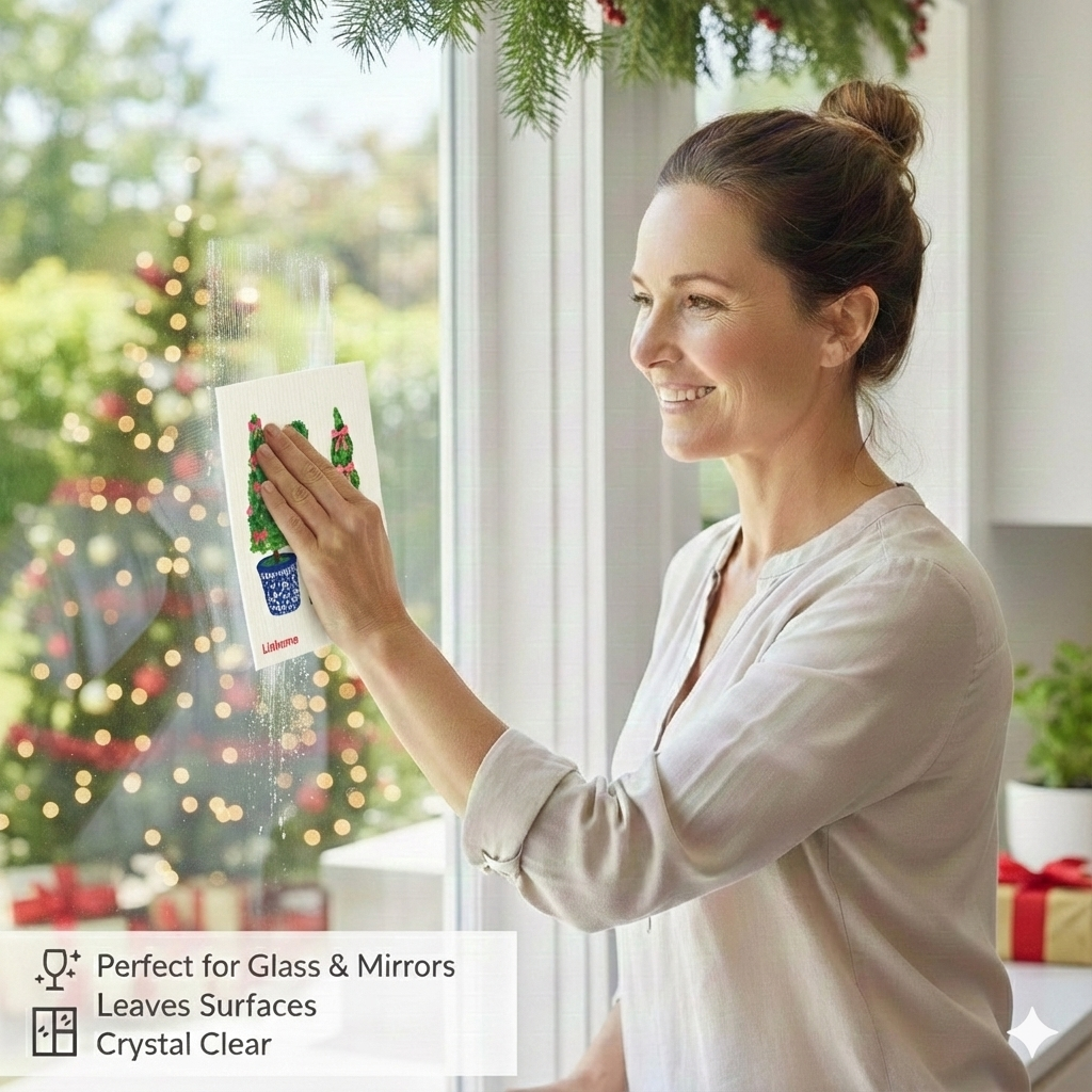 Evergreen Holiday Collection Festive Topiaries Trio- Linhome x Liesel Anne Swedish Dishcloths - 1 Pack