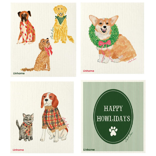 Holiday Paws Collection - Linhome x Liesel Anne Swedish Dishcloths - 4 Pack