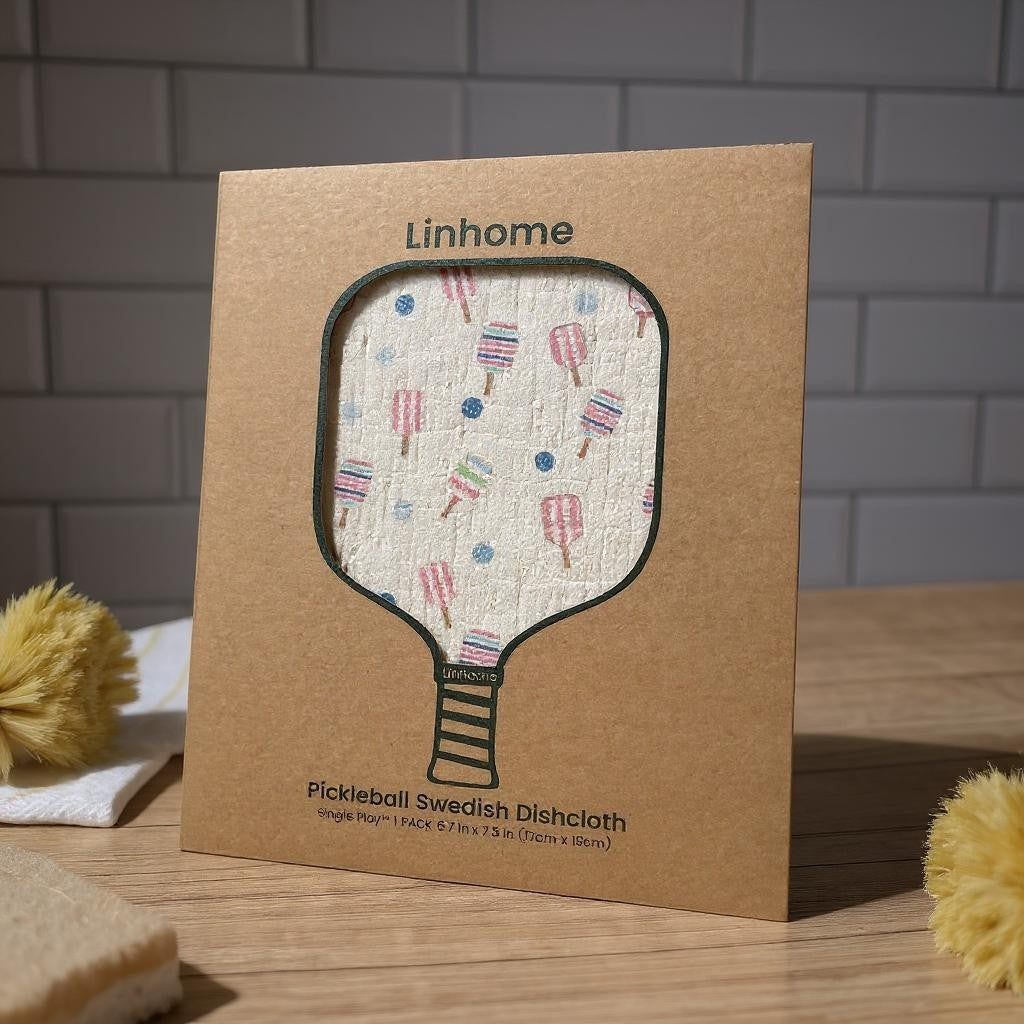 Linhome Pickleball Swedish Dishcloth- Match Point Baby Blue & Pink - 1 Pack