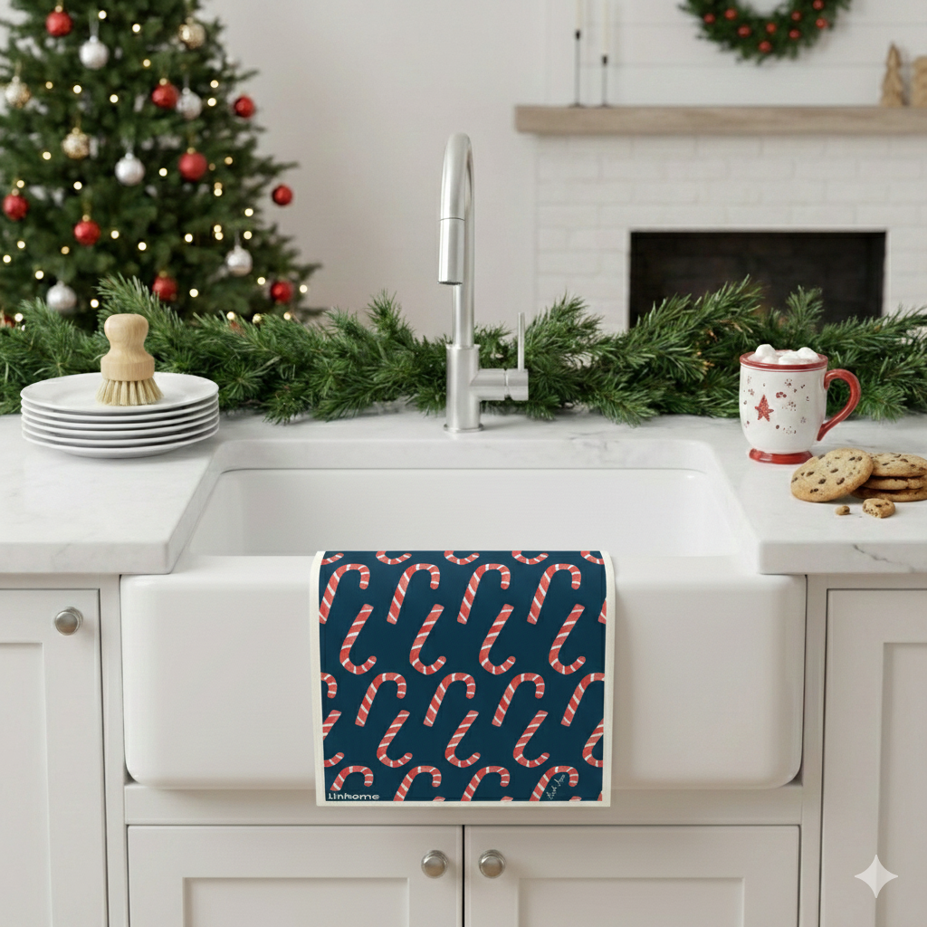 Holiday Nutcracker Collection Candy Cane- Linhome x Liesel Anne Swedish Dishcloths - 1 Pack