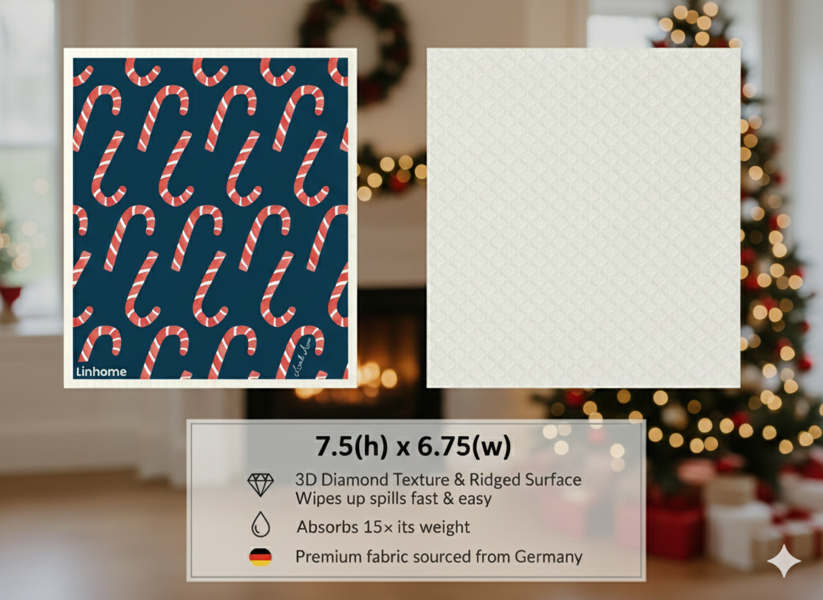 Holiday Nutcracker Collection Candy Cane- Linhome x Liesel Anne Swedish Dishcloths - 1 Pack