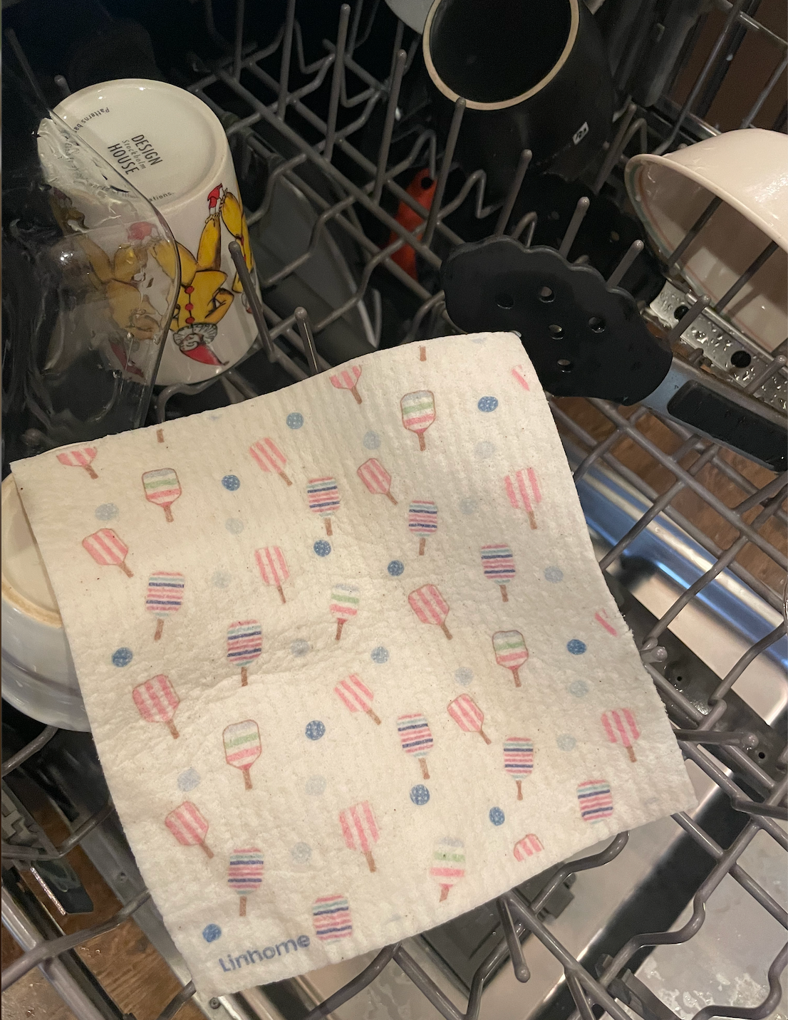 Linhome Pickleball Swedish Dishcloth- Checkered Floral Paddles - 2 Pack