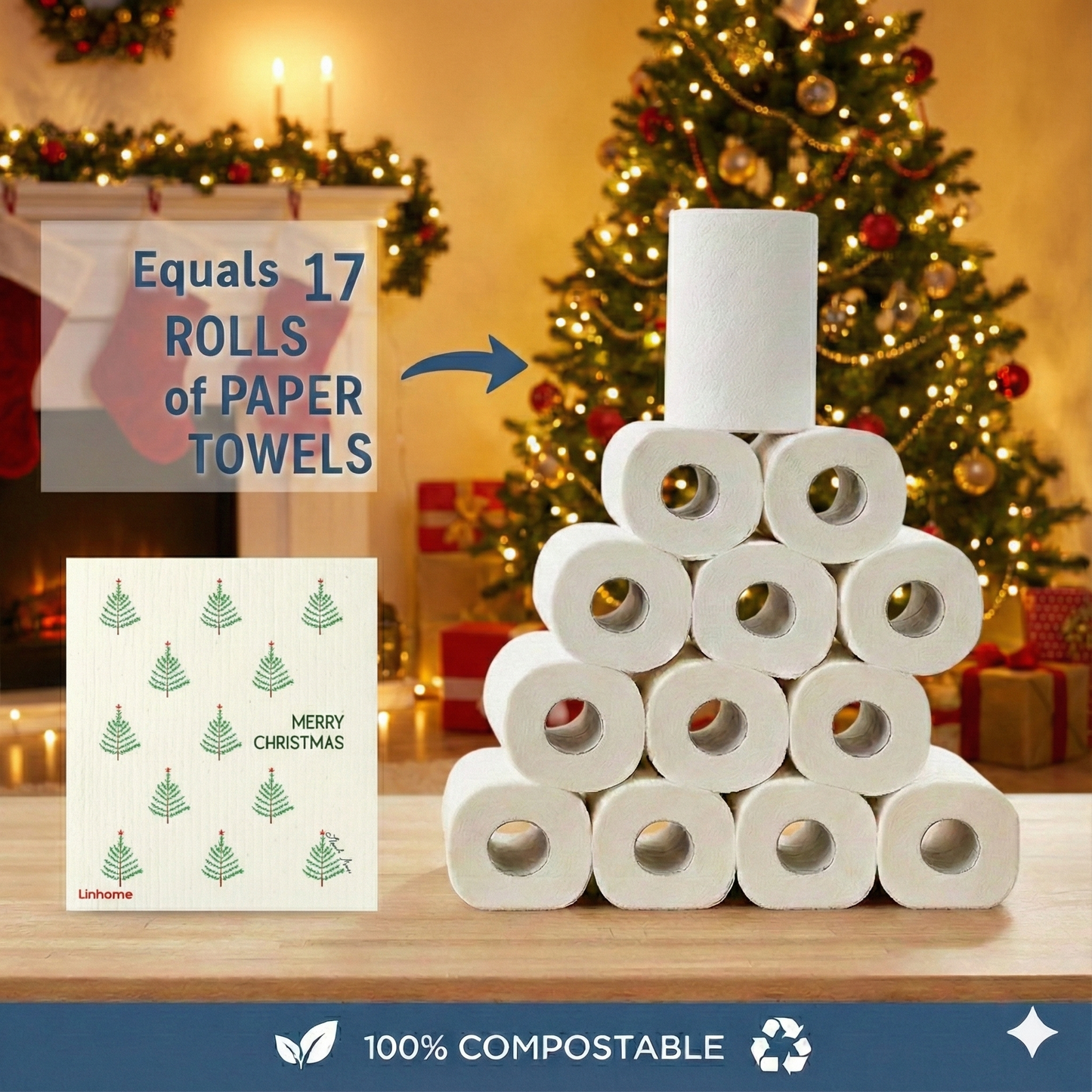 Evergreen Holiday Winter Evergreens- Linhome x Liesel Anne Swedish Dishcloths - 1 Pack