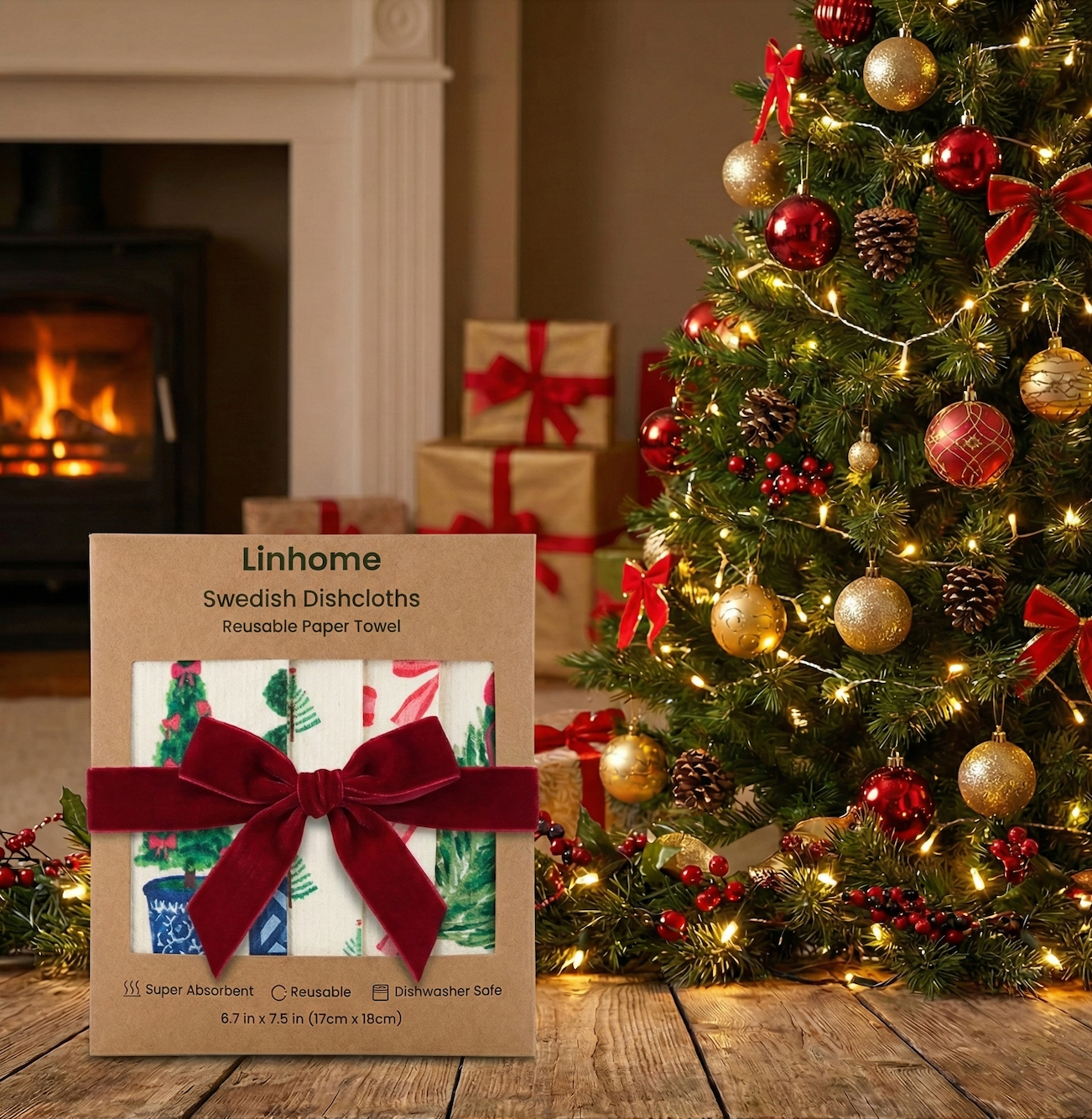 Evergreen Holiday - Linhome x Liesel Anne Swedish Dishcloths - 4 Pack