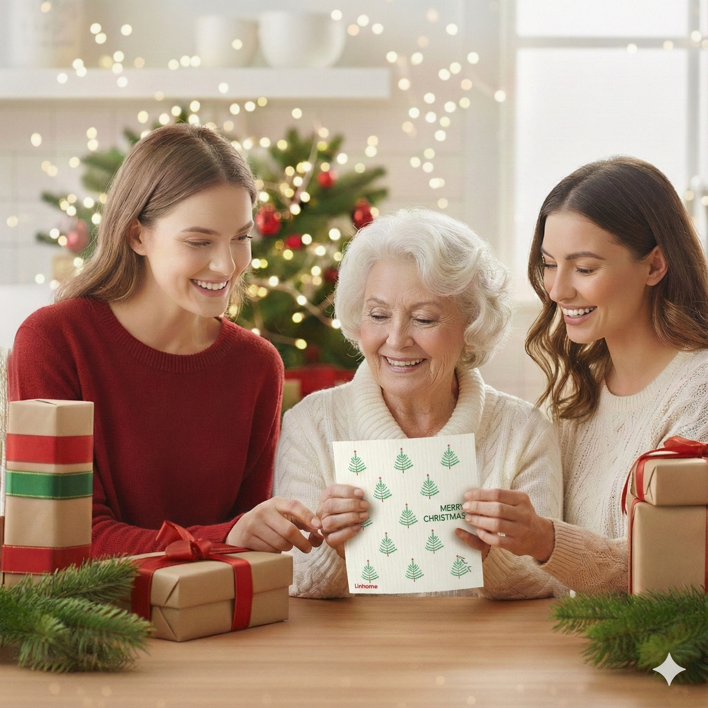 Evergreen Holiday Winter Evergreens- Linhome x Liesel Anne Swedish Dishcloths - 1 Pack