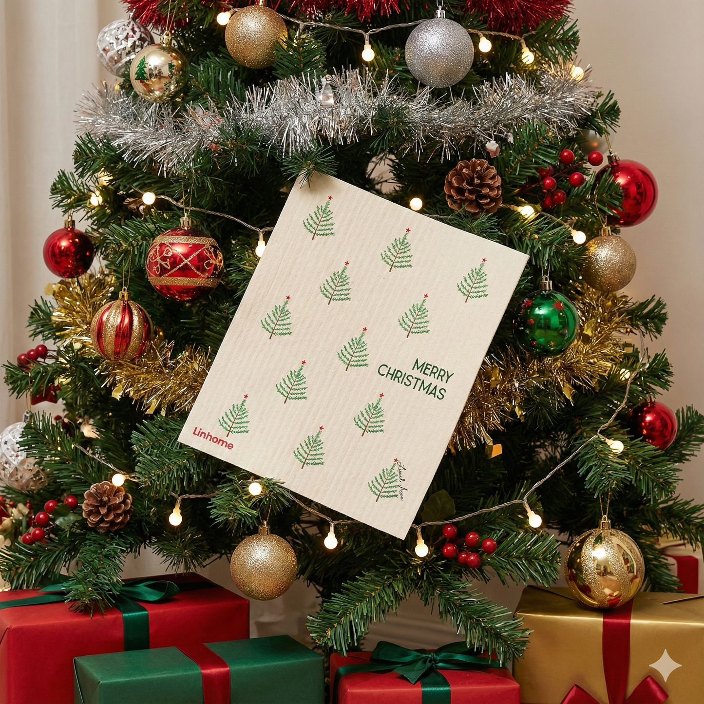 Evergreen Holiday Winter Evergreens- Linhome x Liesel Anne Swedish Dishcloths - 1 Pack