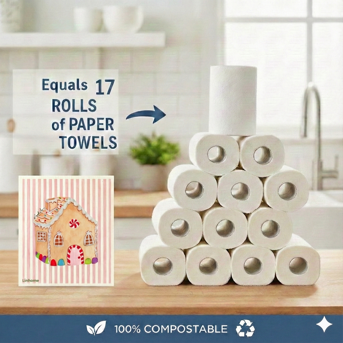 Holiday Classic Collection Gingerbread House Linhome x Liesel Anne Swedish Dishcloths - 1 Pack