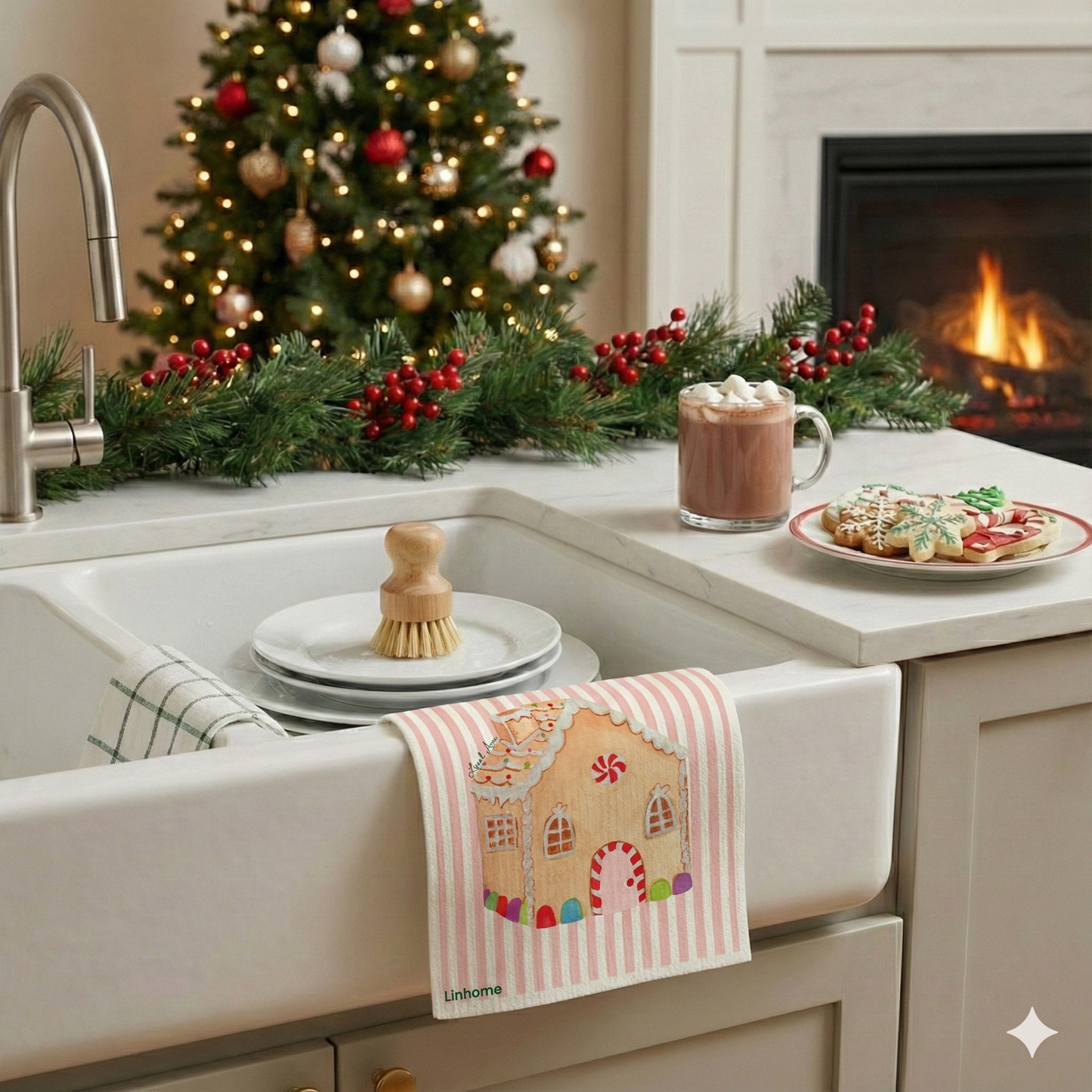 Holiday Classic Collection Gingerbread House Linhome x Liesel Anne Swedish Dishcloths - 1 Pack