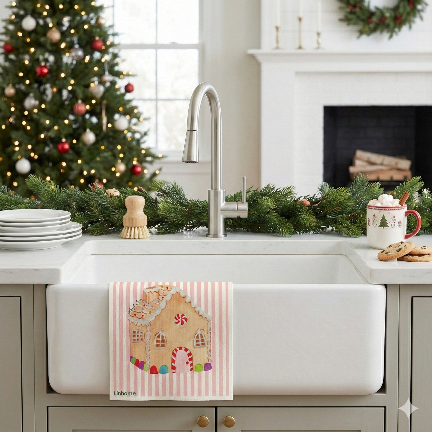 Holiday Classic Collection Gingerbread House Linhome x Liesel Anne Swedish Dishcloths - 1 Pack