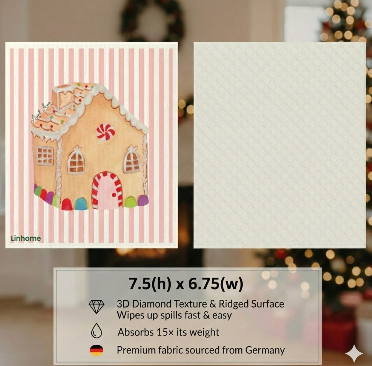 Holiday Classic Collection Gingerbread House Linhome x Liesel Anne Swedish Dishcloths - 1 Pack