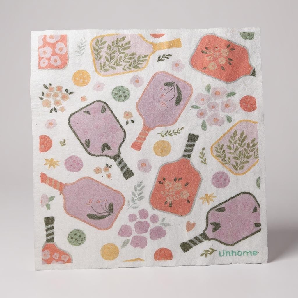 Linhome Pickleball Swedish Dishcloth- Floral Paddle Club- 1 Pack