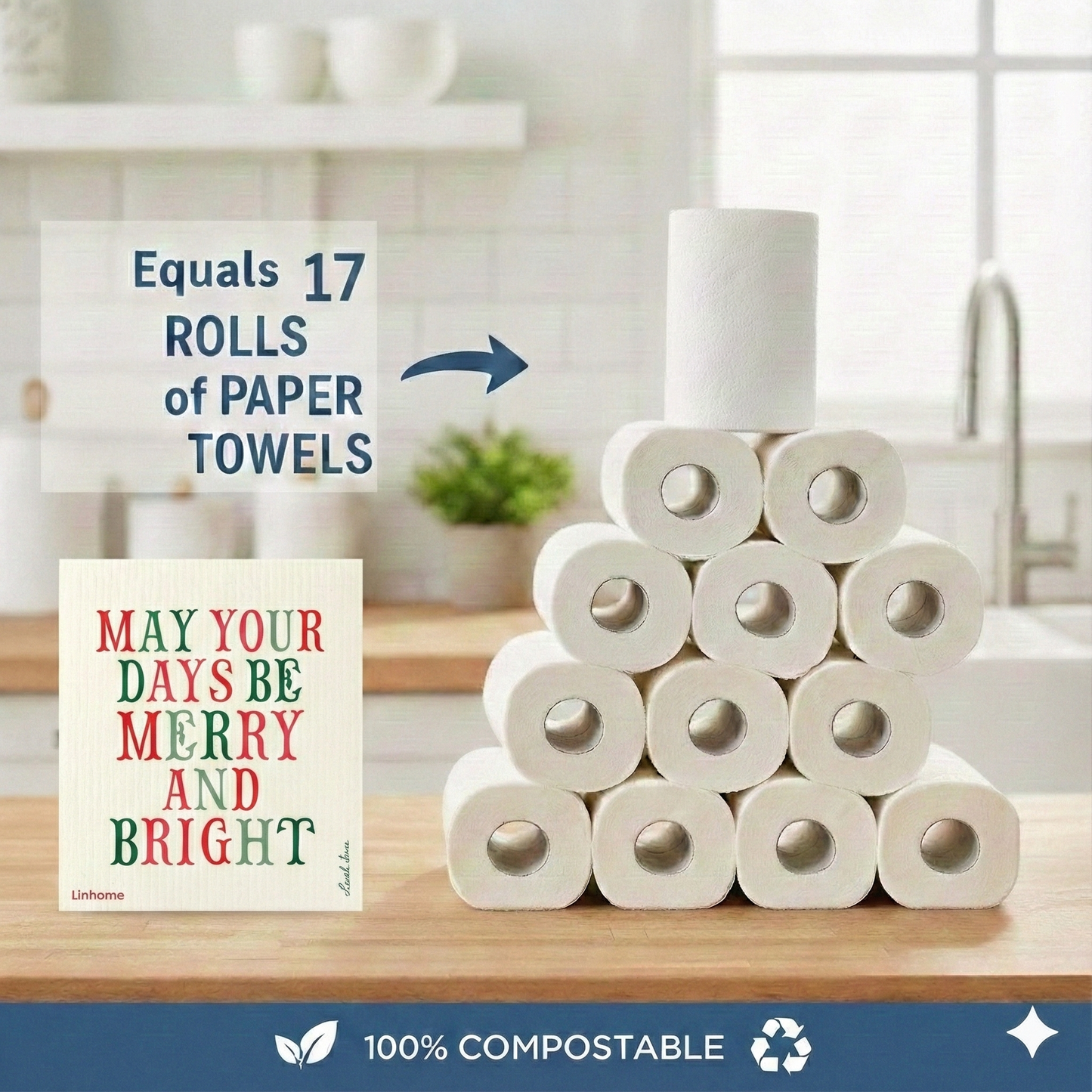 Holiday Classic Collection Merry and Bright- Linhome x Liesel Anne Swedish Dishcloths - 1 Pack