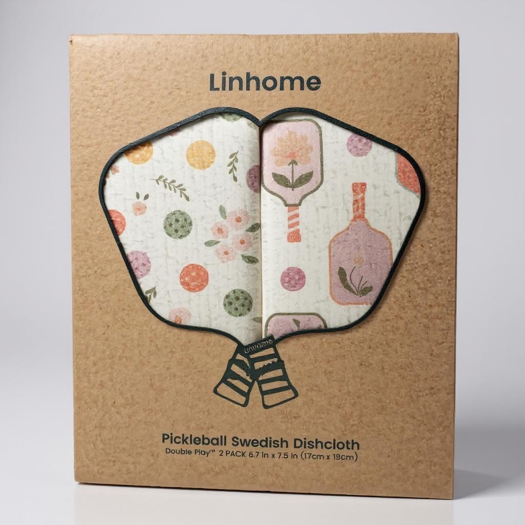 Linhome Pickleball Swedish Dishcloth- Floral Paddle & Ball Club- 2 Pack