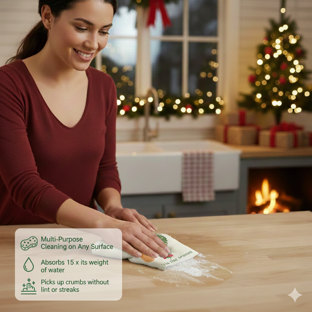 Evergreen Holiday Collection 'Tis The Season- Linhome x Liesel Anne Swedish Dishcloths - 1 Pack
