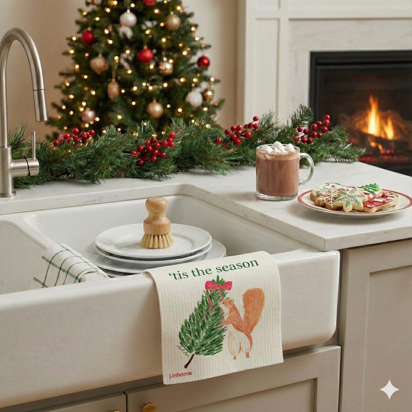 Evergreen Holiday Collection 'Tis The Season- Linhome x Liesel Anne Swedish Dishcloths - 1 Pack