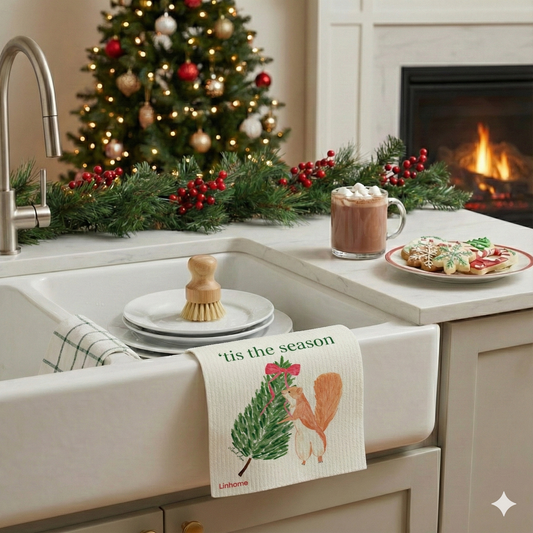 Evergreen Holiday Collection 'Tis The Season- Linhome x Liesel Anne Swedish Dishcloths - 1 Pack