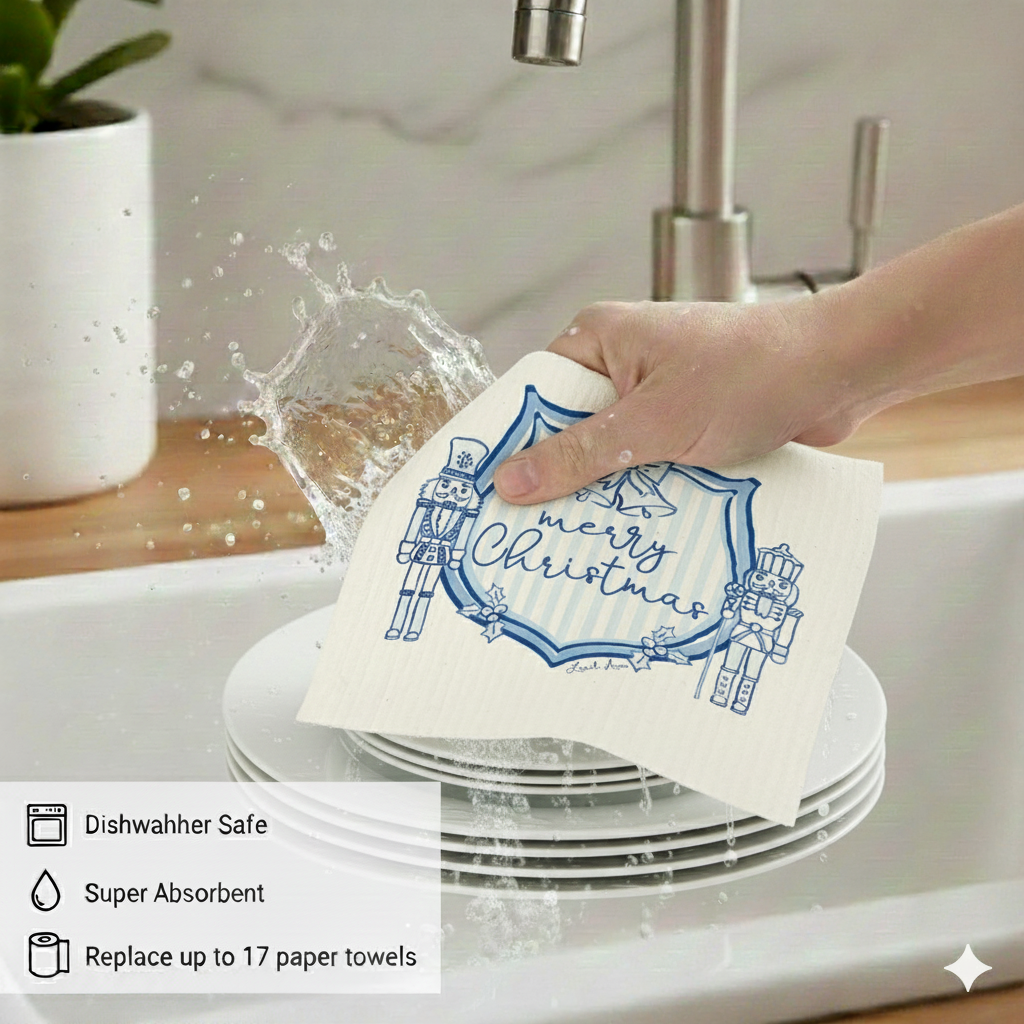 Holiday Nutcracker Collection Merry Nutcrackers Duo- Linhome x Liesel Anne Swedish Dishcloths - 1 Pack